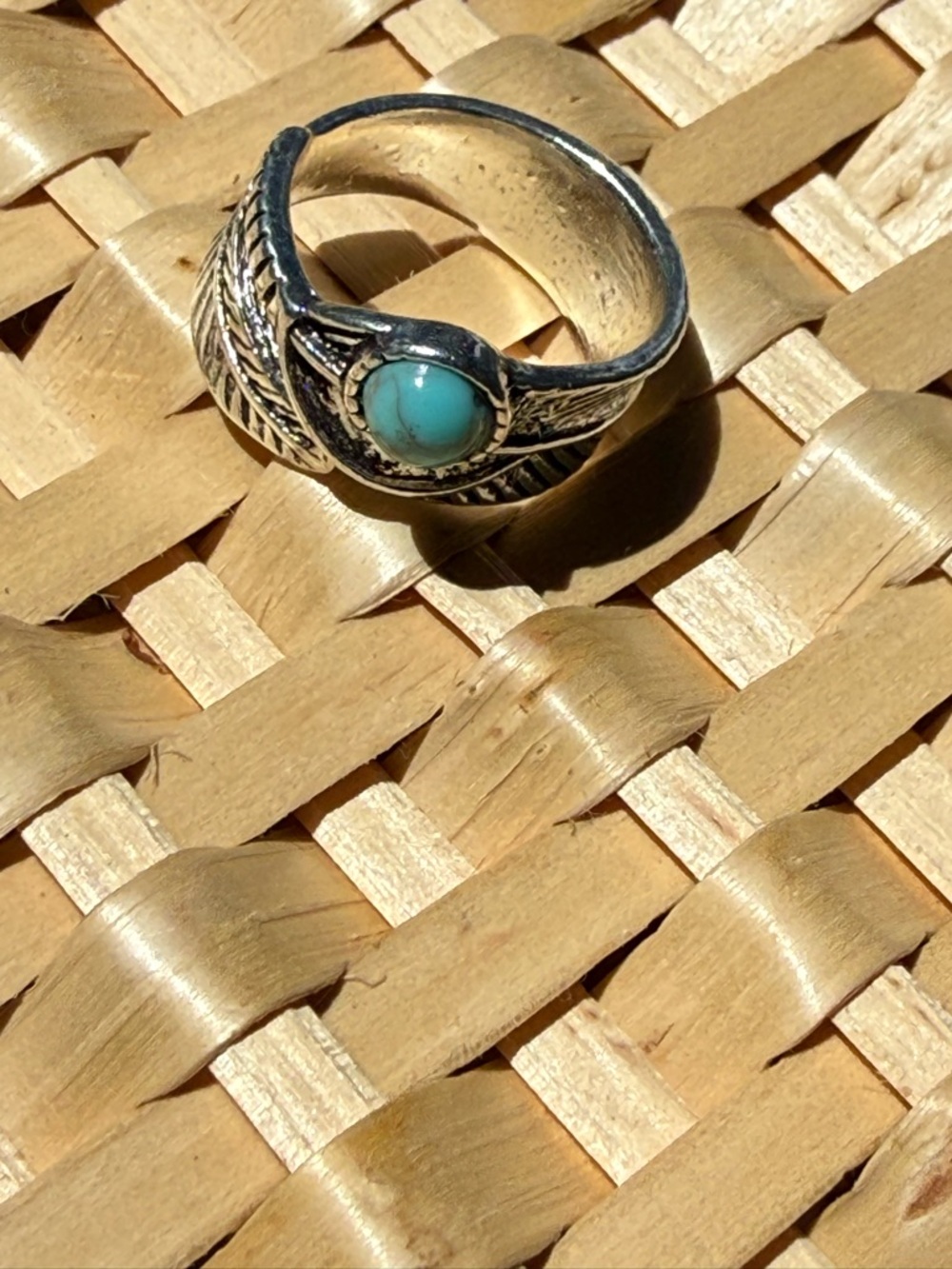 Sterling Feather Wrap Ring with Turquoise Stone - Silver/Blue - Picture 2 of 2